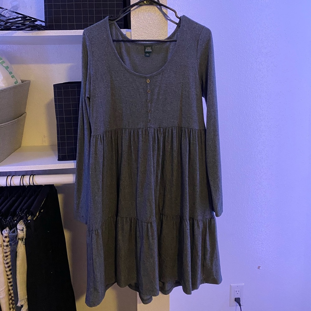 Grey Long Sleeve Ruffle Dress